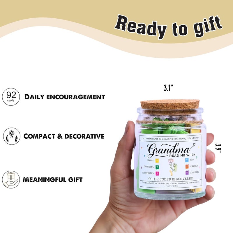 SOLMAYCO Bible Verse Jar for Grandma – 92 Scriptures of Love, Faith & Wisdom | Christian Easter Gift for Grandmother from Family | Spiritual Encouragement Jar | Birthday or Easter Gift for Elderly Women - Image 3